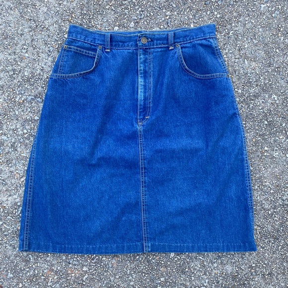 RARE VINTAGE 80s DENIM SKIRT SIZE 16 PETITE 100% COTTON MEDIUM WASH POCKETS - Picture 12 of 13